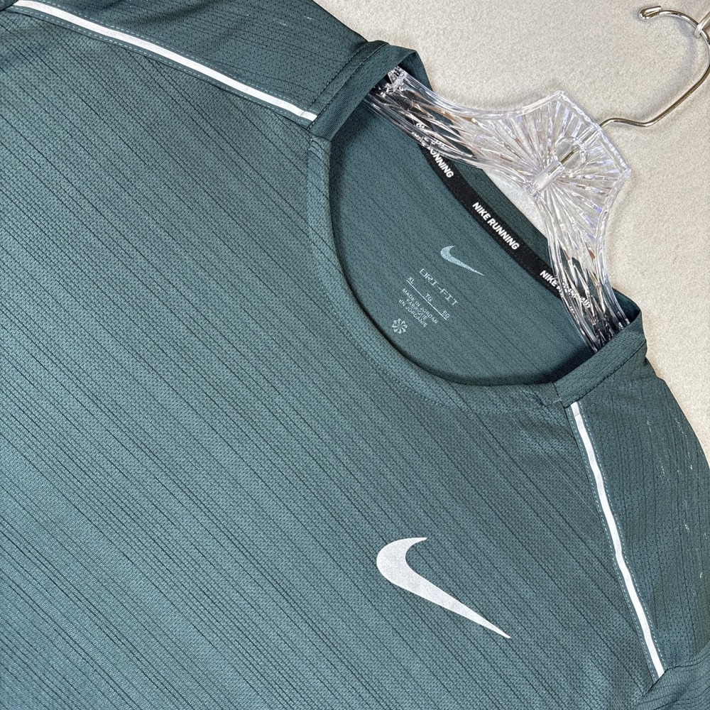 Nike Running Dri-Fit Short Sleeve Shirt Men's Large Teal Green Reflective